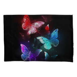 Three Glowing Butterflies on night background Pillowcase