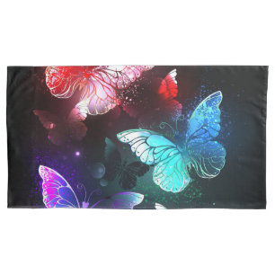 Three Glowing Butterflies on night background Pillowcase