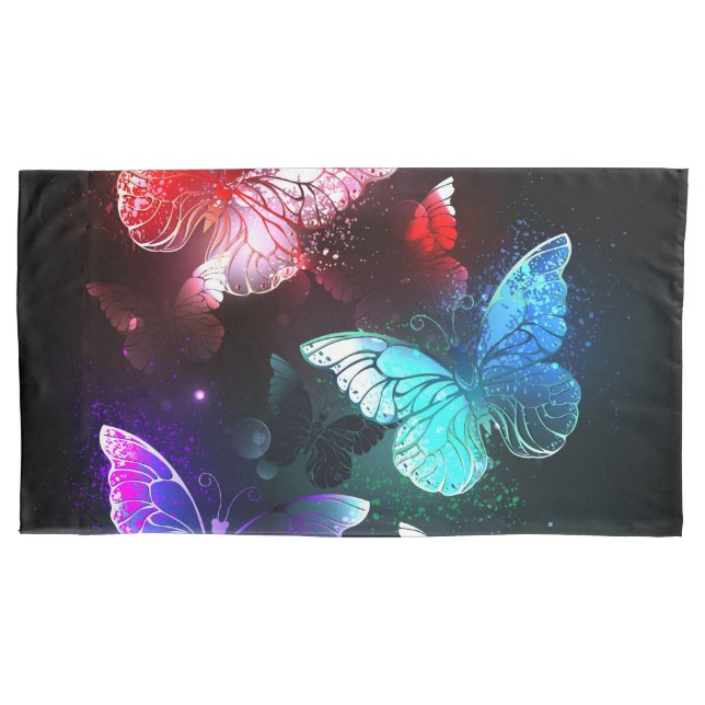 Three Glowing Butterflies on night background Pillowcase (Front-Left)