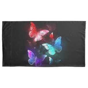 Three Glowing Butterflies on night background Pillowcase