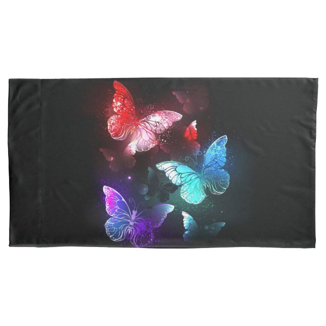 Three Glowing Butterflies on night background Pillowcase (Front)