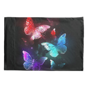 Three Glowing Butterflies on night background Pillowcase