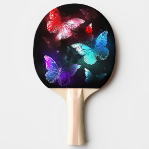 Three Glowing Butterflies on night background Ping Pong Paddle