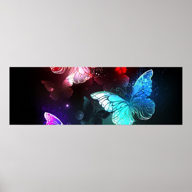 Three Glowing Butterflies on night background Poster (Front)
