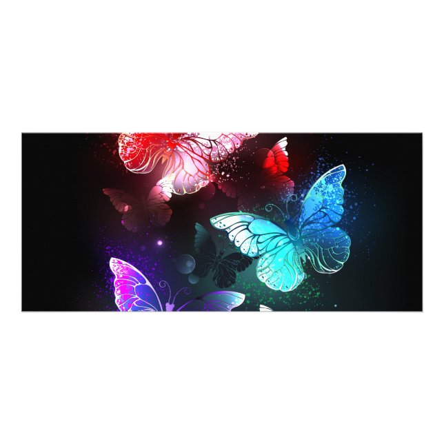 Three Glowing Butterflies on night background Rack Card (Front)