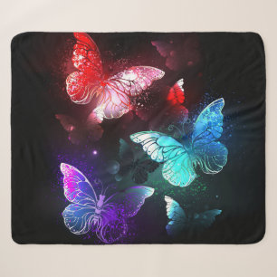 Three Glowing Butterflies on night background Sherpa Blanket