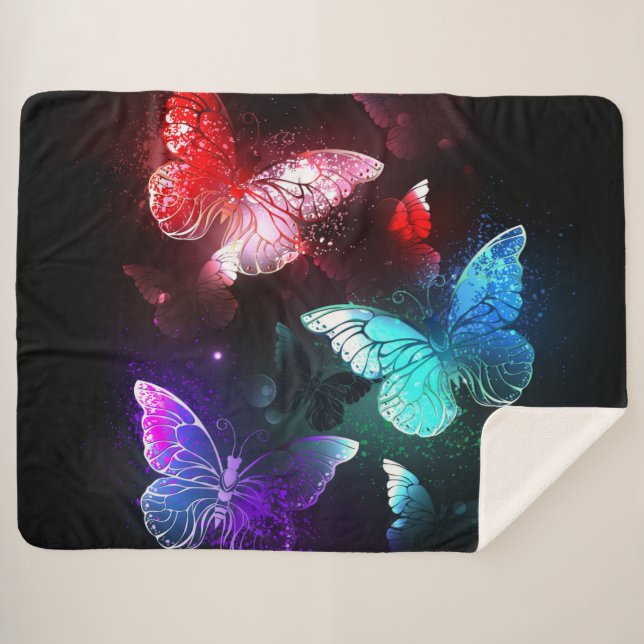 Three Glowing Butterflies on night background Sherpa Blanket (Front (Horizontal))