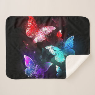 Three Glowing Butterflies on night background Sherpa Blanket