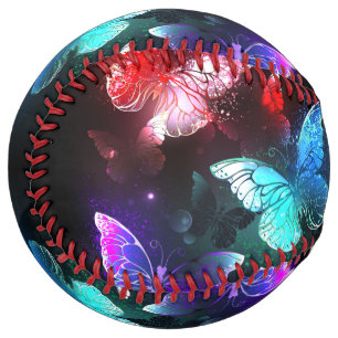 Three Glowing Butterflies on night background Softball