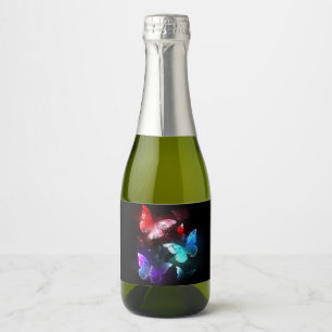 Three Glowing Butterflies on night background Sparkling Wine Label