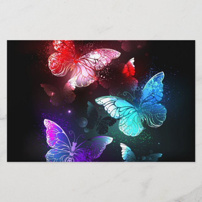 Three Glowing Butterflies on night background Stationery (Front)