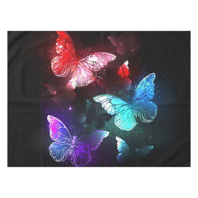 Three Glowing Butterflies on night background Tablecloth (Front (Horizontal))