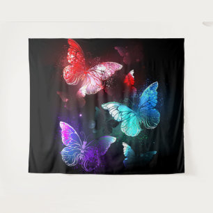 Three Glowing Butterflies on night background Tapestry