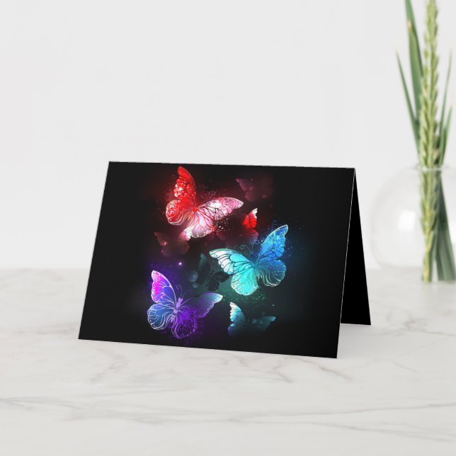 Three Glowing Butterflies on night background Thank You Card (Front)