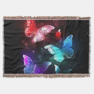 Three Glowing Butterflies on night background Throw Blanket