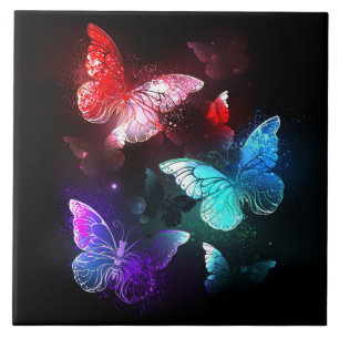 Three Glowing Butterflies on night background Tile