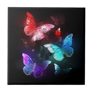 Three Glowing Butterflies on night background Tile