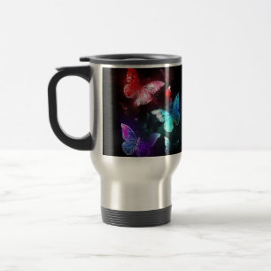 Three Glowing Butterflies on night background Travel Mug