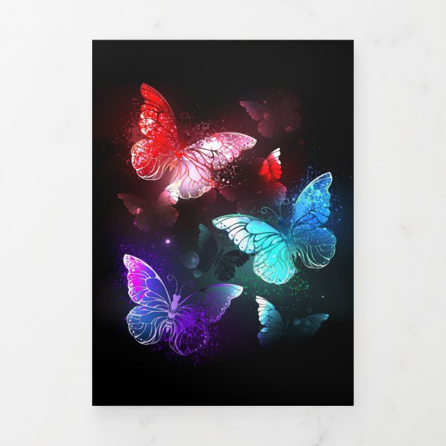 Three Glowing Butterflies on night background Tri-Fold Announcement (Cover)