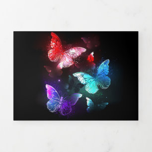 Three Glowing Butterflies on night background Tri-Fold Invitation