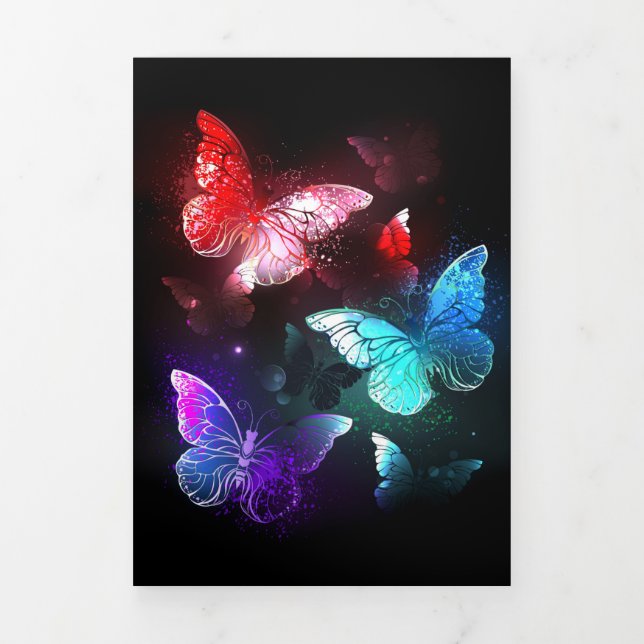 Three Glowing Butterflies on night background Tri-Fold Invitation (Cover)