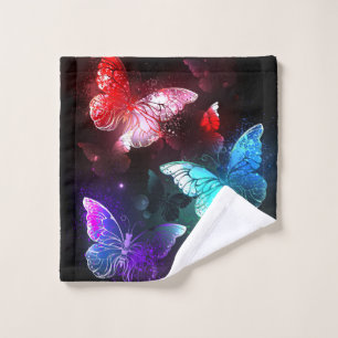 Three Glowing Butterflies on night background Wash Cloth