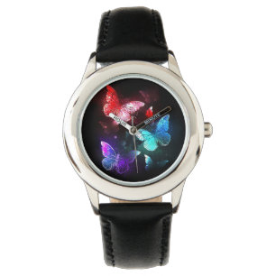 Three Glowing Butterflies on night background Watch