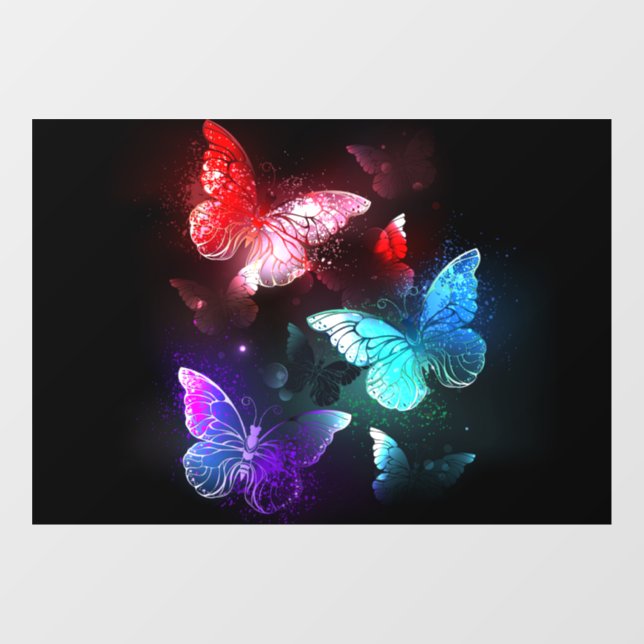 Three Glowing Butterflies on night background Window Cling (Sheet)