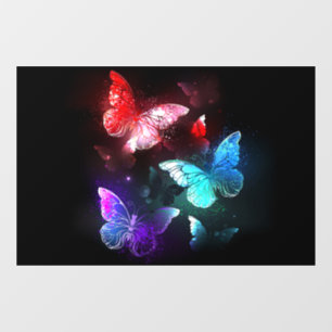 Three Glowing Butterflies on night background Window Cling