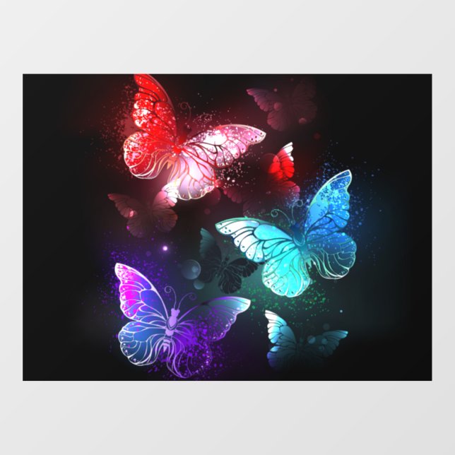 Three Glowing Butterflies on night background Window Cling (Sheet)