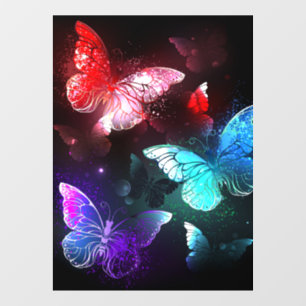 Three Glowing Butterflies on night background Window Cling