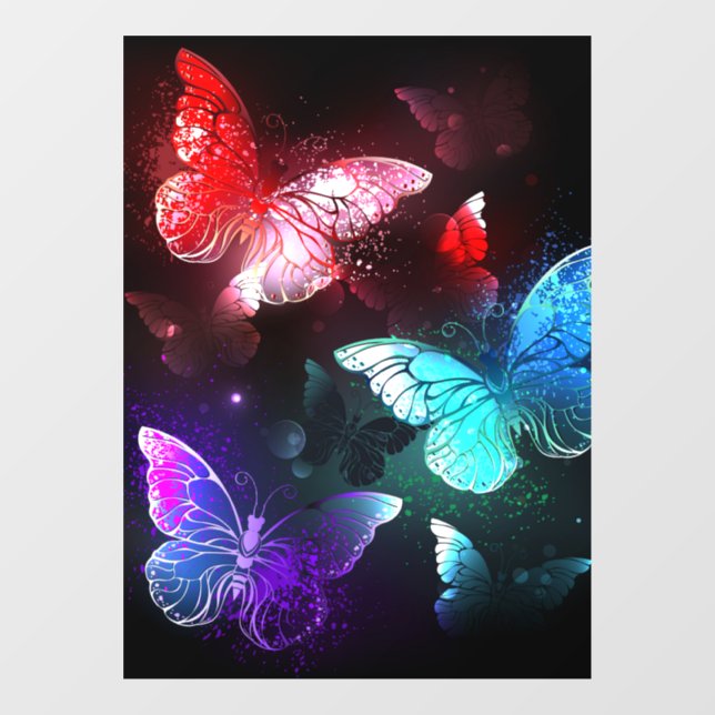 Three Glowing Butterflies on night background Window Cling (Sheet)