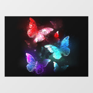 Three Glowing Butterflies on night background Window Cling