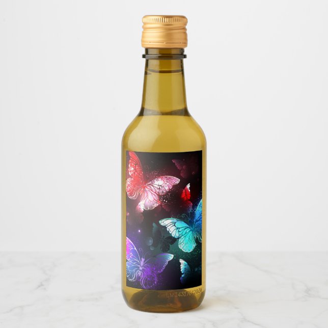 Three Glowing Butterflies on night background Wine Label (Front)
