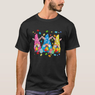 Three Gnome Autism Awareness Puzzle Piece Happy Ea T-Shirt