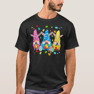 Three Gnome Autism Awareness Puzzle Piece Happy Ea T-Shirt