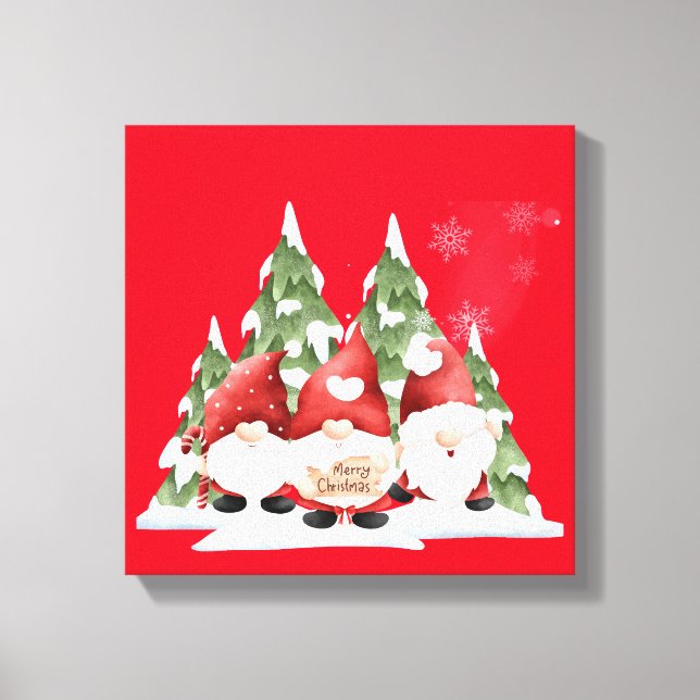 Three Gnome Christmas Stretched Canvas Print (Front)