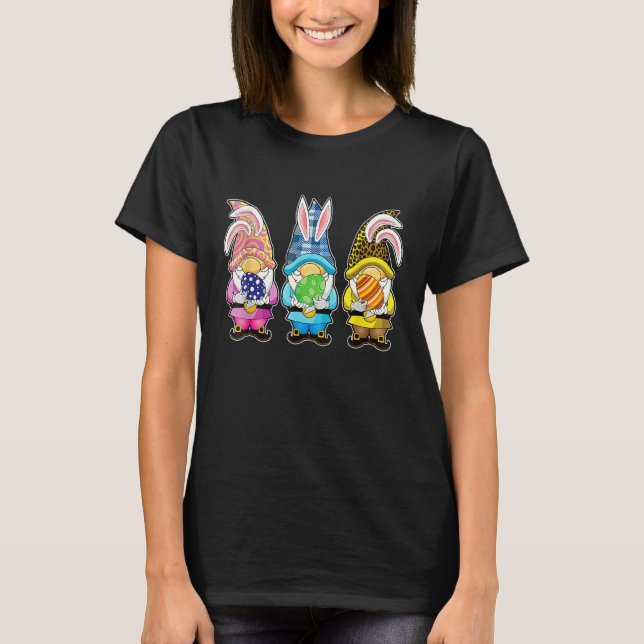 Three Gnome Easter Bunny Spring Easter Egg Hunting T-Shirt (Front)