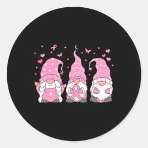 Three Gnome Pink Ribbon Warrior Breast Cancer Awar Classic Round Sticker