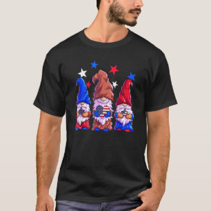 Three Gnomes American Flag Hearts Love 4th Of July T-Shirt