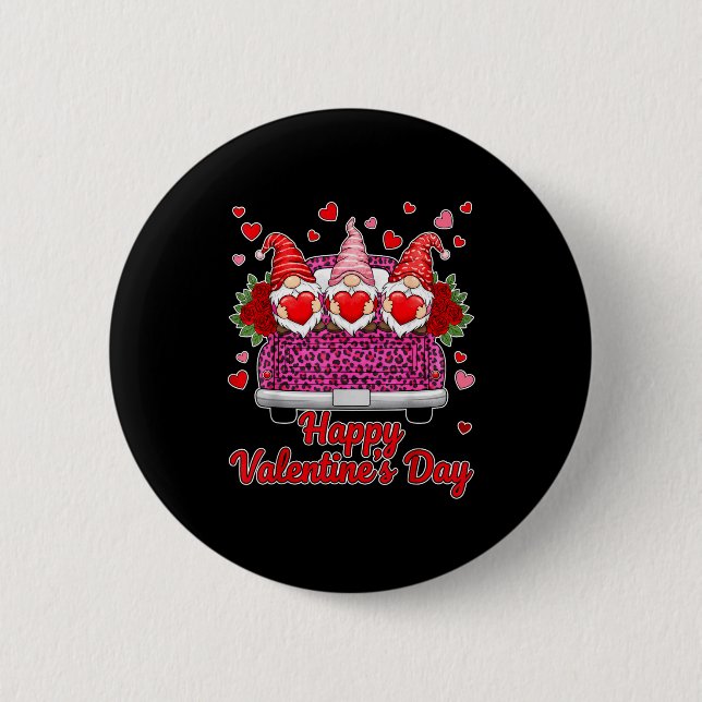 Three Gnomes And Leopard Truck Happy Valentine's D 6 Cm Round Badge (Front)