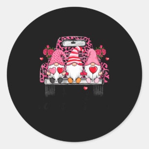 Three Gnomes And Leopard Truck Happy Valentine's D Classic Round Sticker