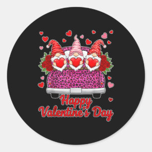 Three Gnomes And Leopard Truck Happy Valentine's D Classic Round Sticker