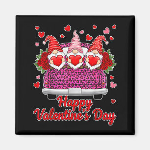 Three Gnomes And Leopard Truck Happy Valentine's D Magnet