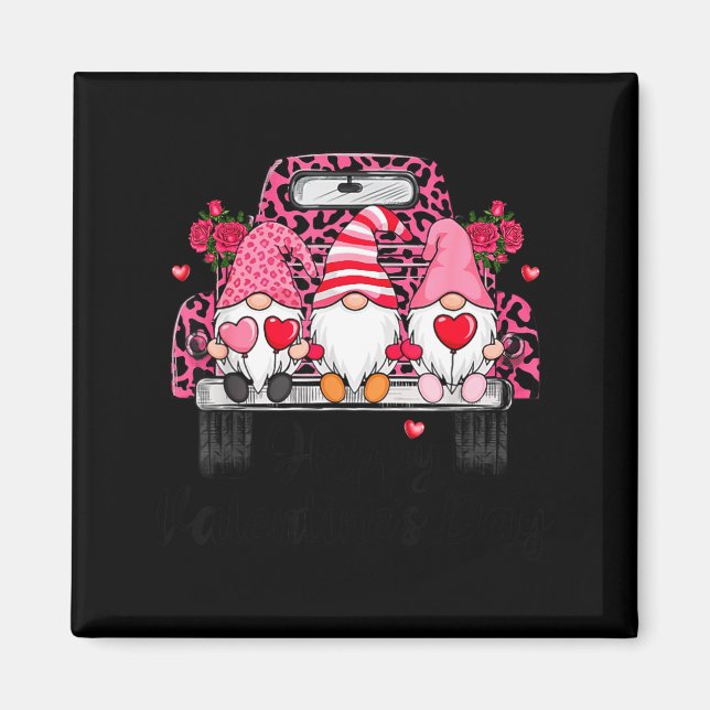 Three Gnomes And Leopard Truck Happy Valentine's D Magnet (Front)