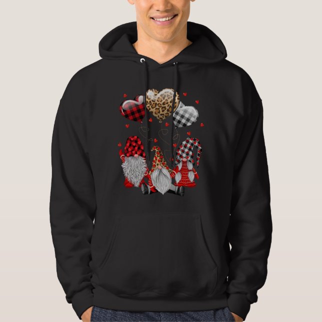 Three Gnomes Balloon Hearts Buffalo Plaid Leopard  Hoodie (Front)