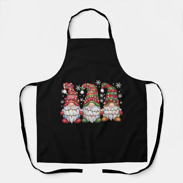 Three Gnomes Buffalo Plaid Red Christmas Apron (Front)
