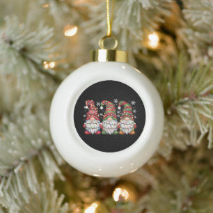 Three Gnomes Buffalo Plaid Red Christmas Ceramic Ball Christmas Ornament
