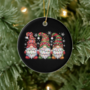 Three Gnomes Buffalo Plaid Red Christmas Ceramic Tree Decoration