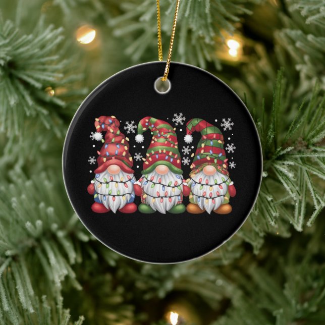 Three Gnomes Buffalo Plaid Red Christmas Ceramic Tree Decoration (Tree)